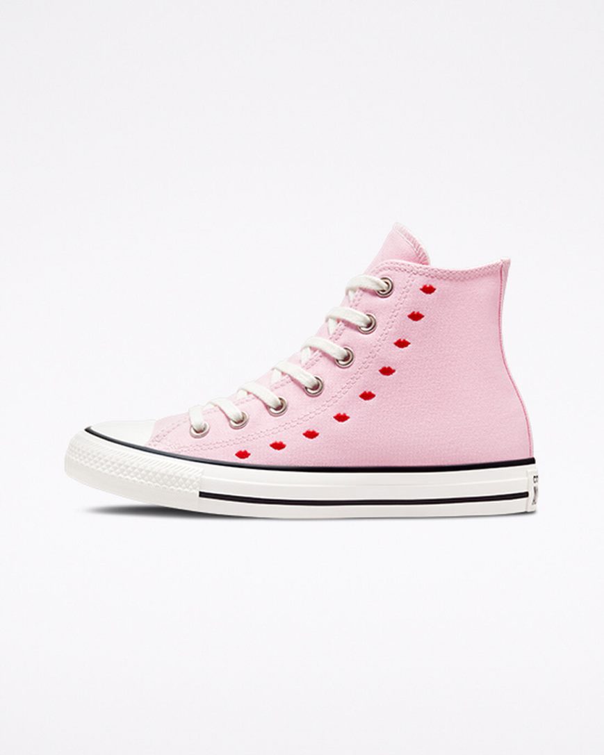 Zapatillas Altas Converse Chuck Taylor All Star Embroidered Lips Mujer Rosas Blancas | PE 42P0L7